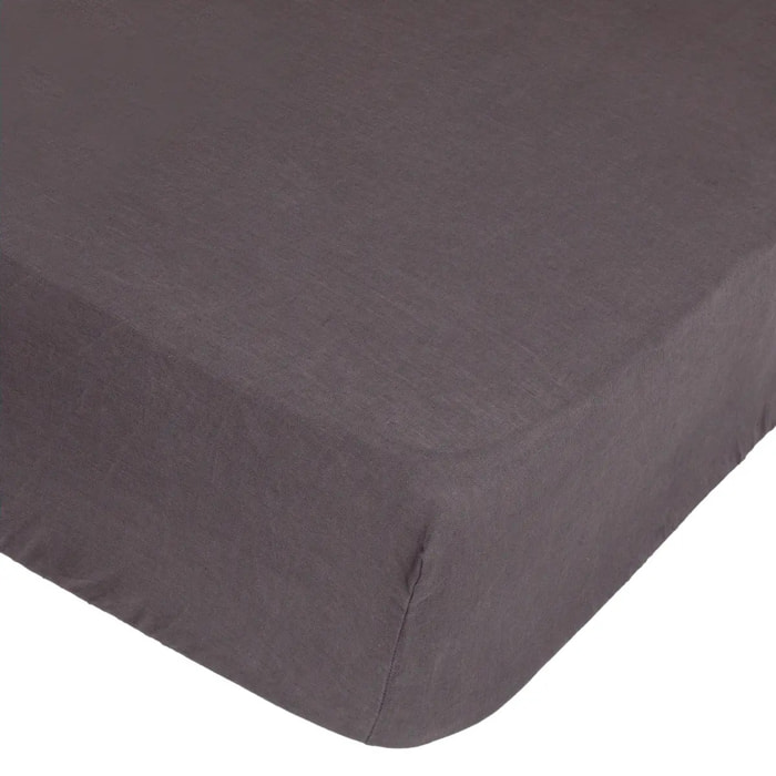 Drap-housse "Linah" - gris - lin lavé 140x190 cm
