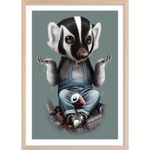 Affiche enfant frisson de blaireau  Affiche + cadre en bois - Chêne
