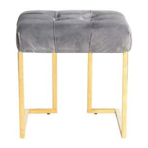 Pouf quadrato Rarity in velluto grigio e acciaio dorato