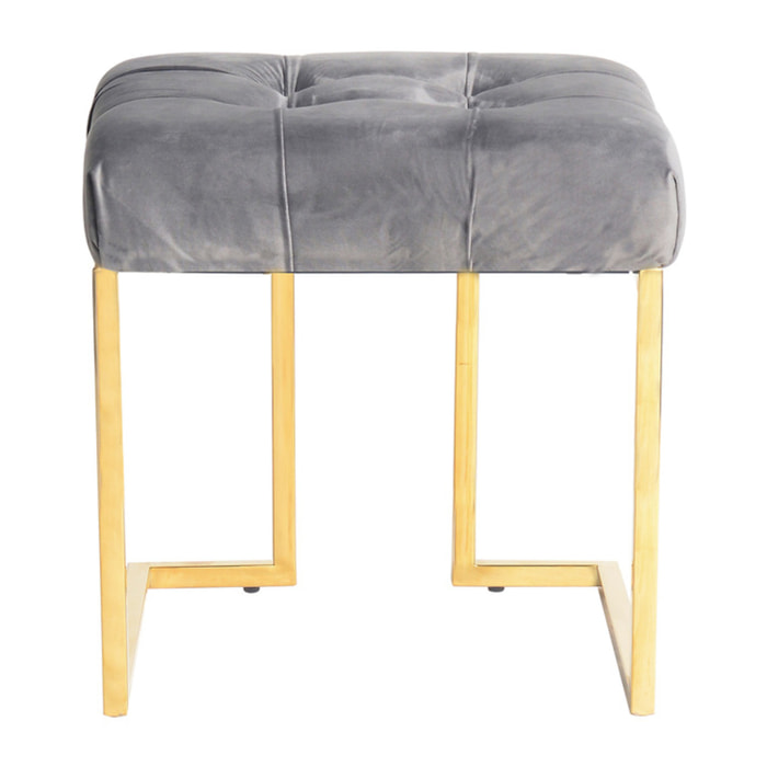 Pouf quadrato Rarity in velluto grigio e acciaio dorato