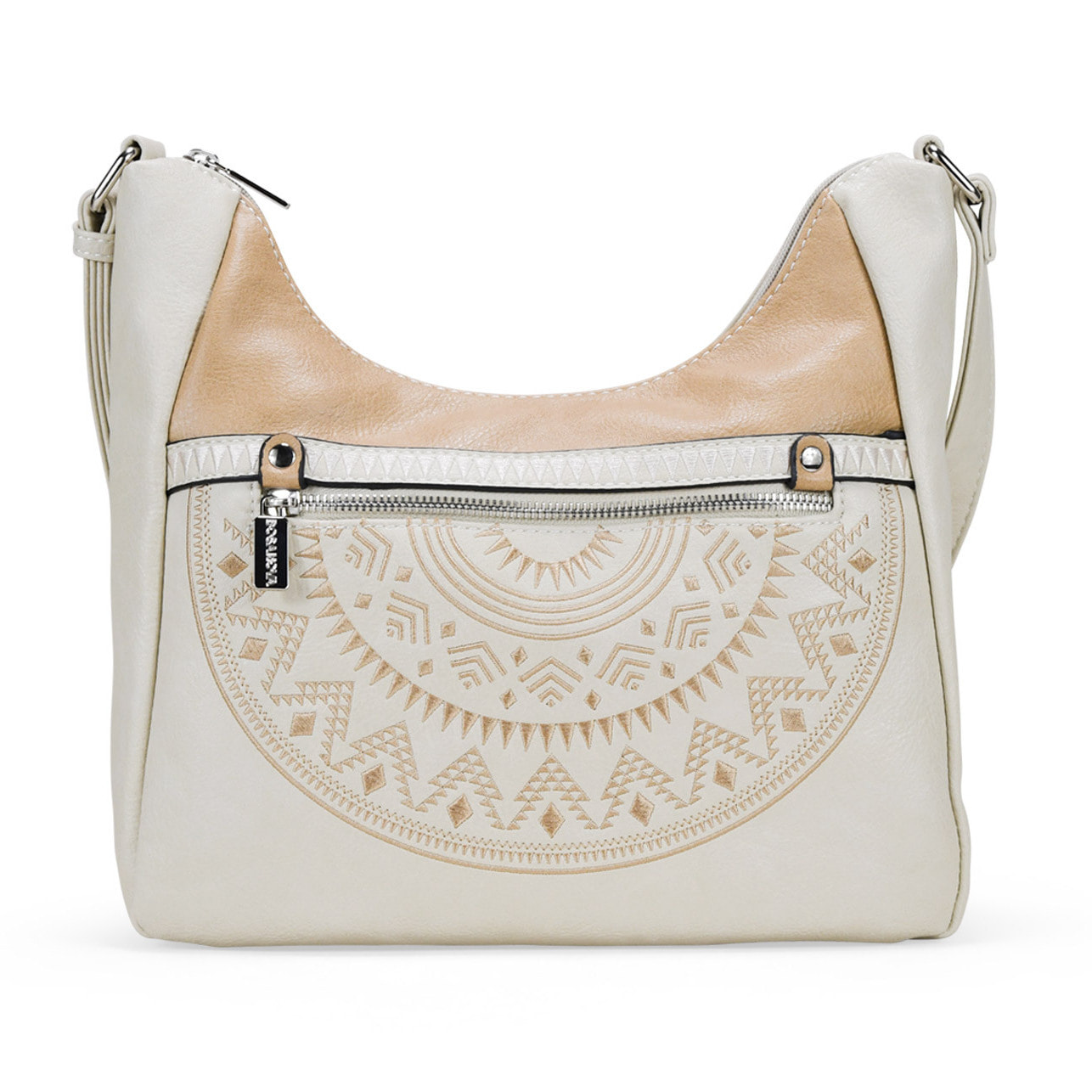 Bolso bandolera beige con bordado