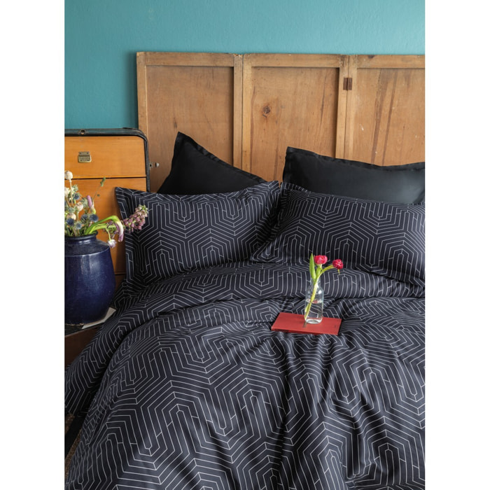 Housse de couette + taie(s) oreiller satin de coton "Strada black"