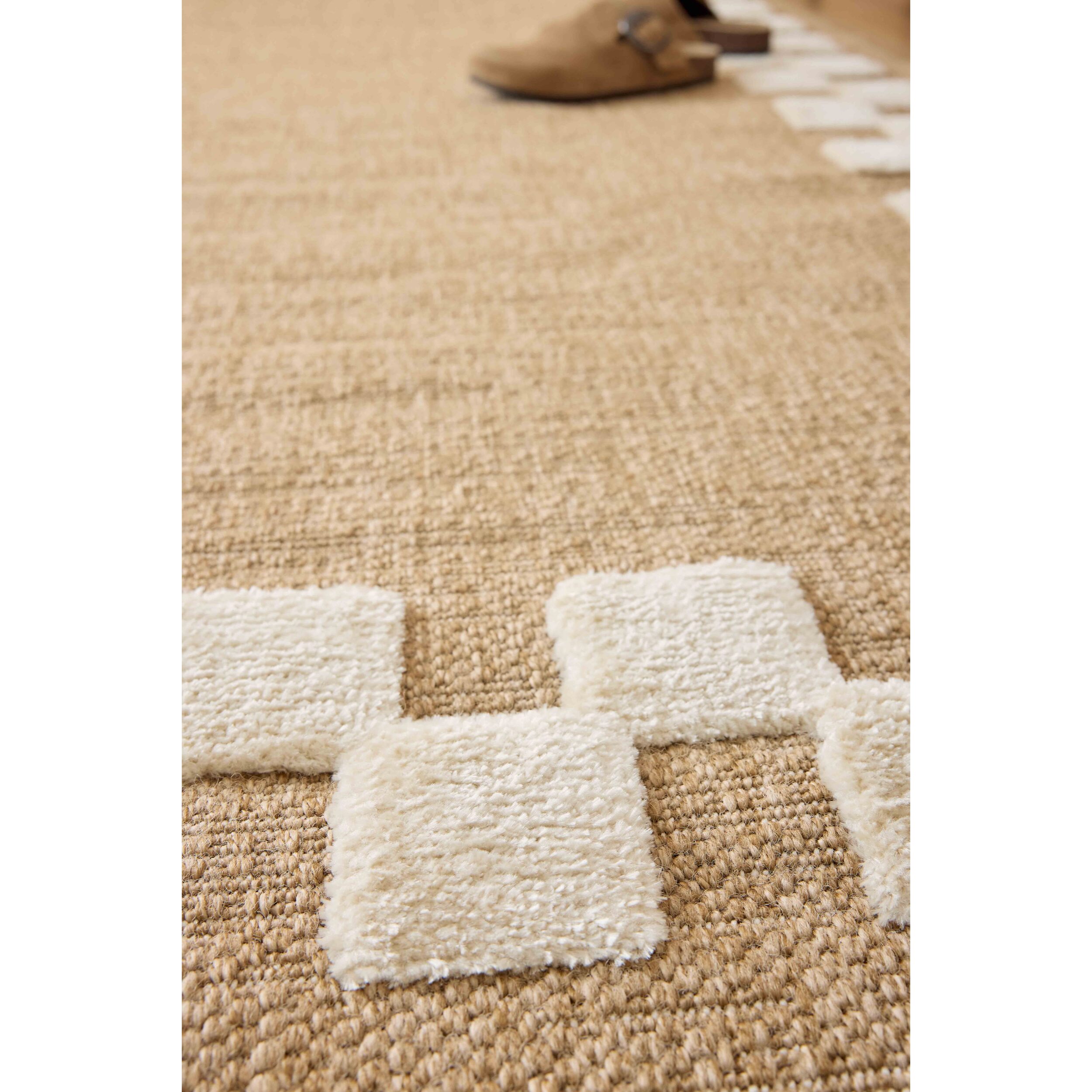 PALMA - Tapis aspect jute à motif carré en relief - Blanc