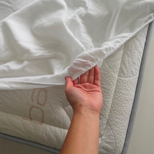 Protège Matelas Songe, Coton Gratté, 200 gr m², Bonnet 30 cm, Blanc, Respirant, Confort Doux, Fabrication Française, Lavable