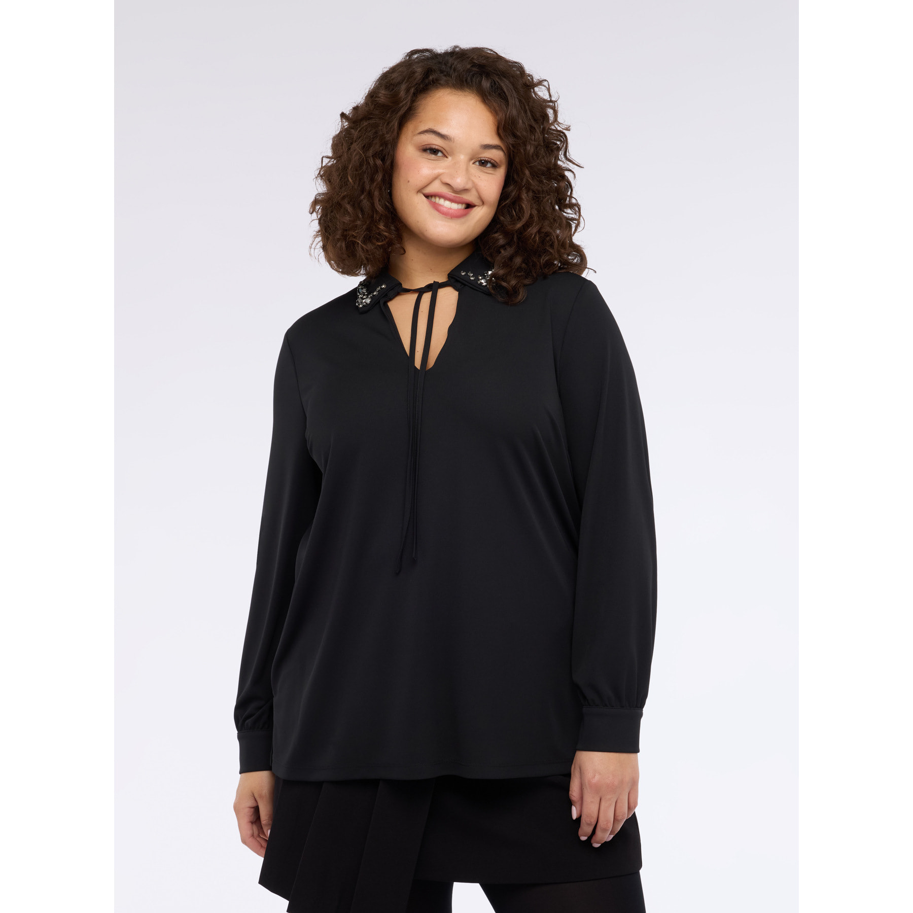 Fiorella Rubino - Camiseta de jersey con cuello precioso - Negro