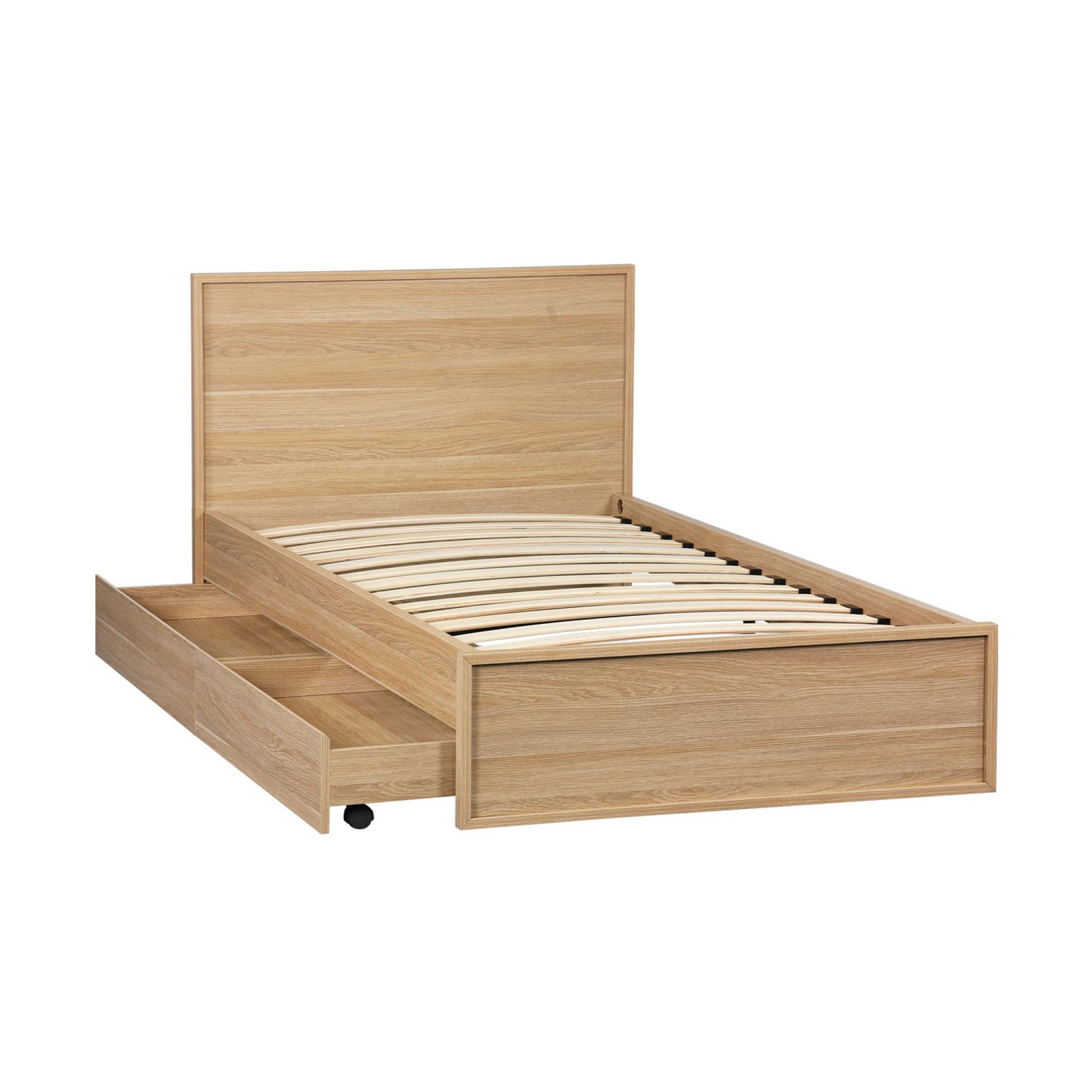 Lit avec sommier à lattes et tête de lit 90 x 190cm + 2 tiroirs décor bois KUBA