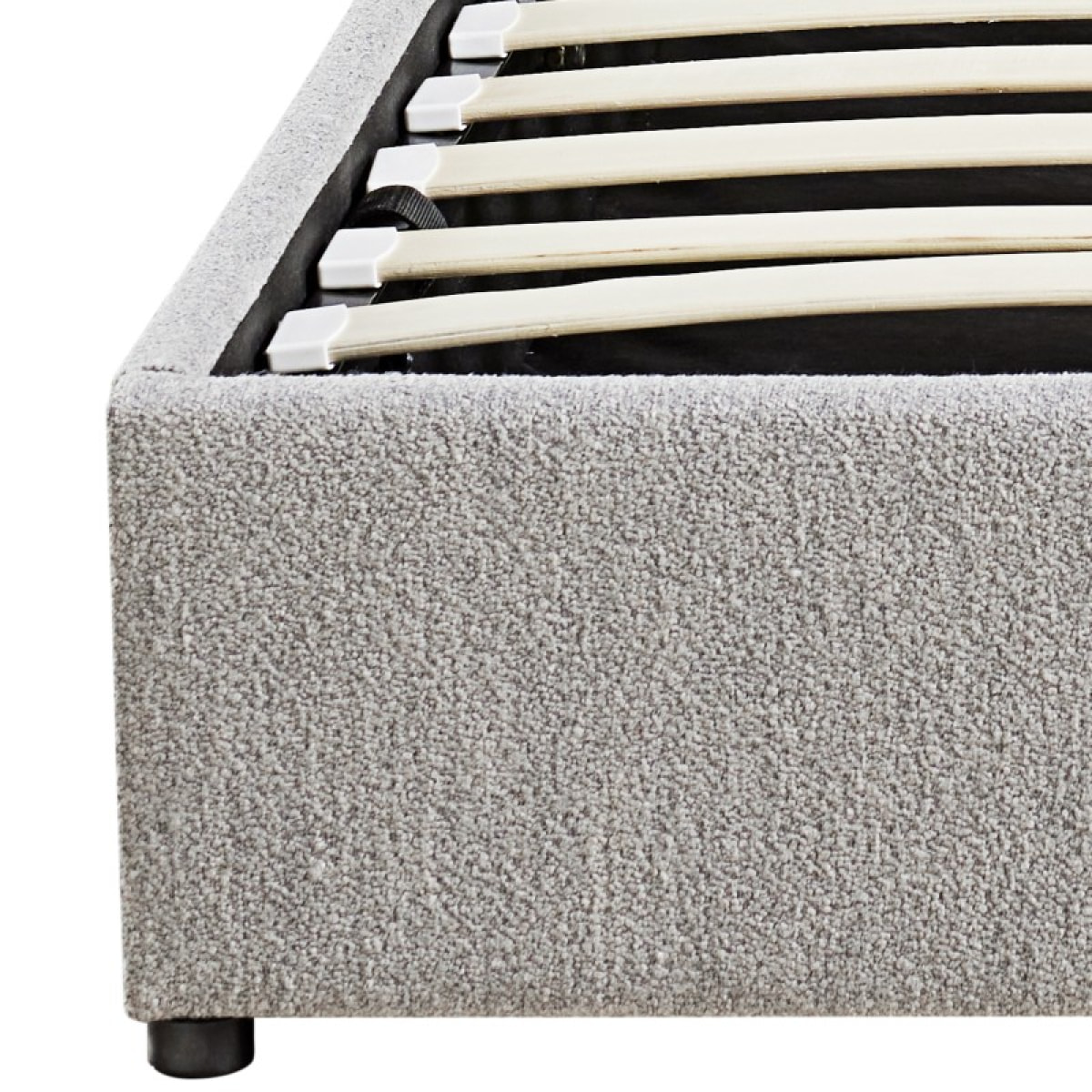 Lit coffre Bouclette| Espace de Stockage jusqu'à 900 L | Grand angle d’ouverture | Tissu | Gris clair