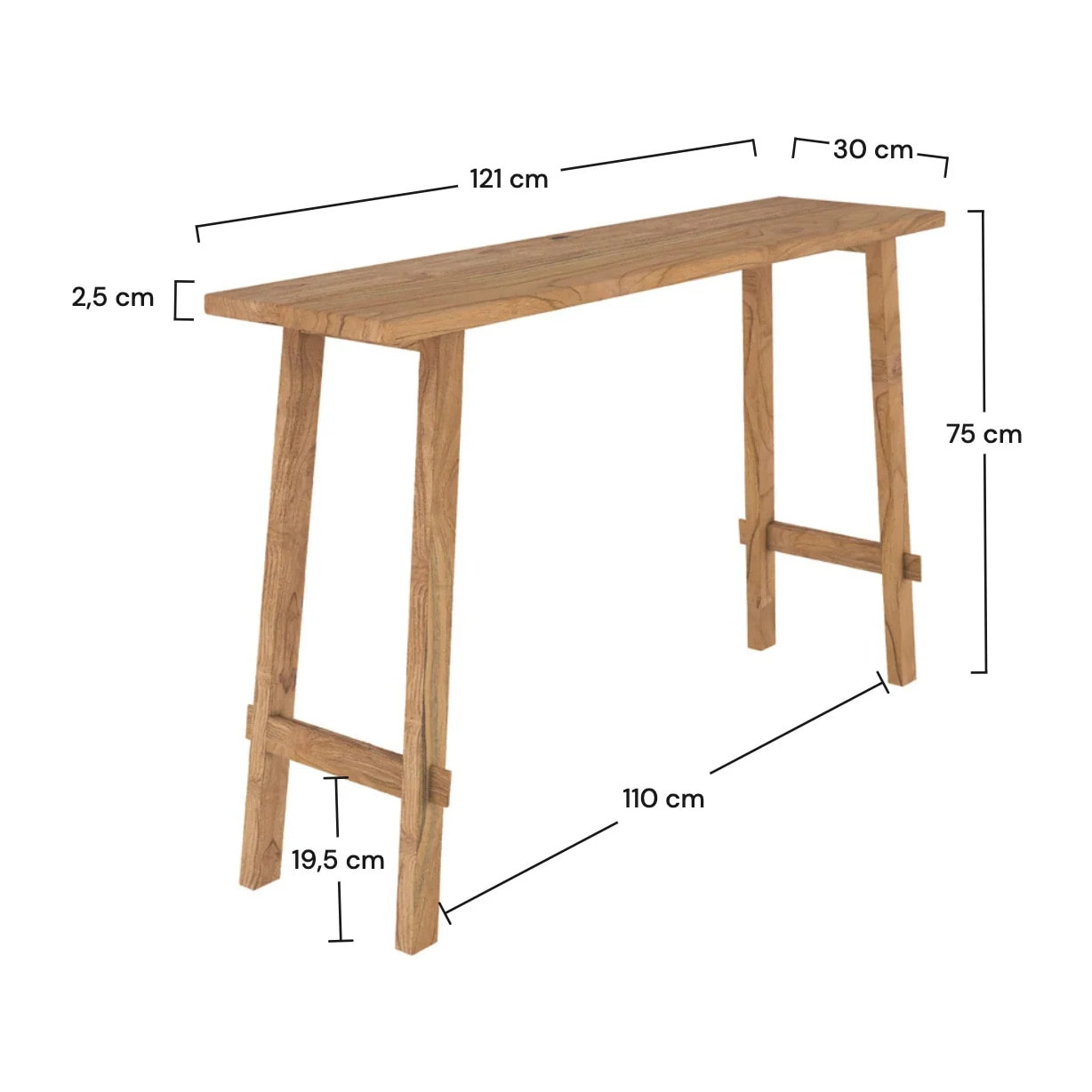 Console en bois de teck recyclé - Cahya