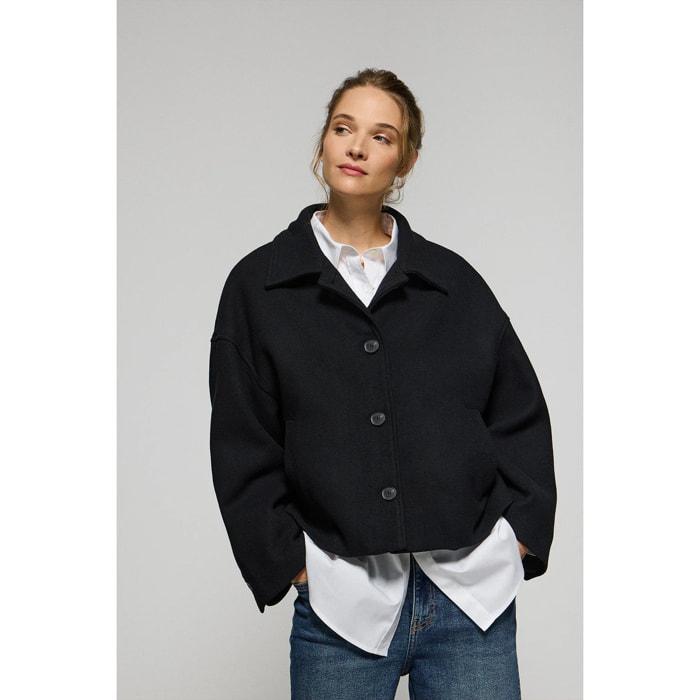 Giaccone corto nero Lita con chiusura a bottoni e dettagli Polo Club