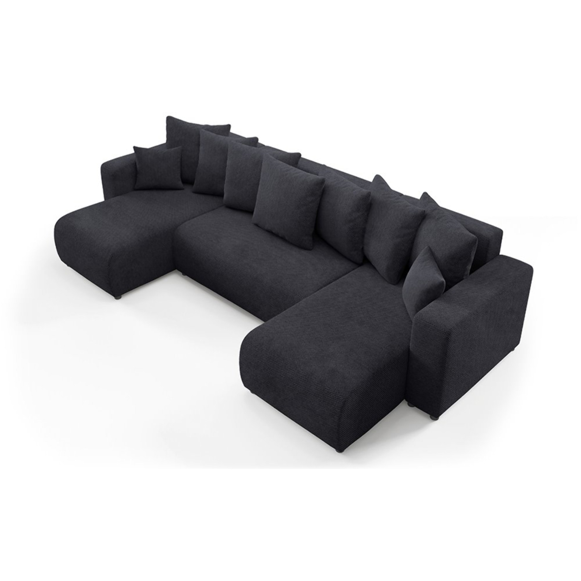 GLORIA - Canapé panoramique 6 places en tissu noir