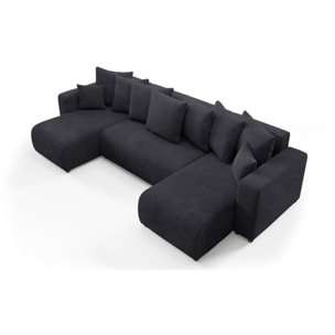 GLORIA - Canapé panoramique 6 places en tissu noir