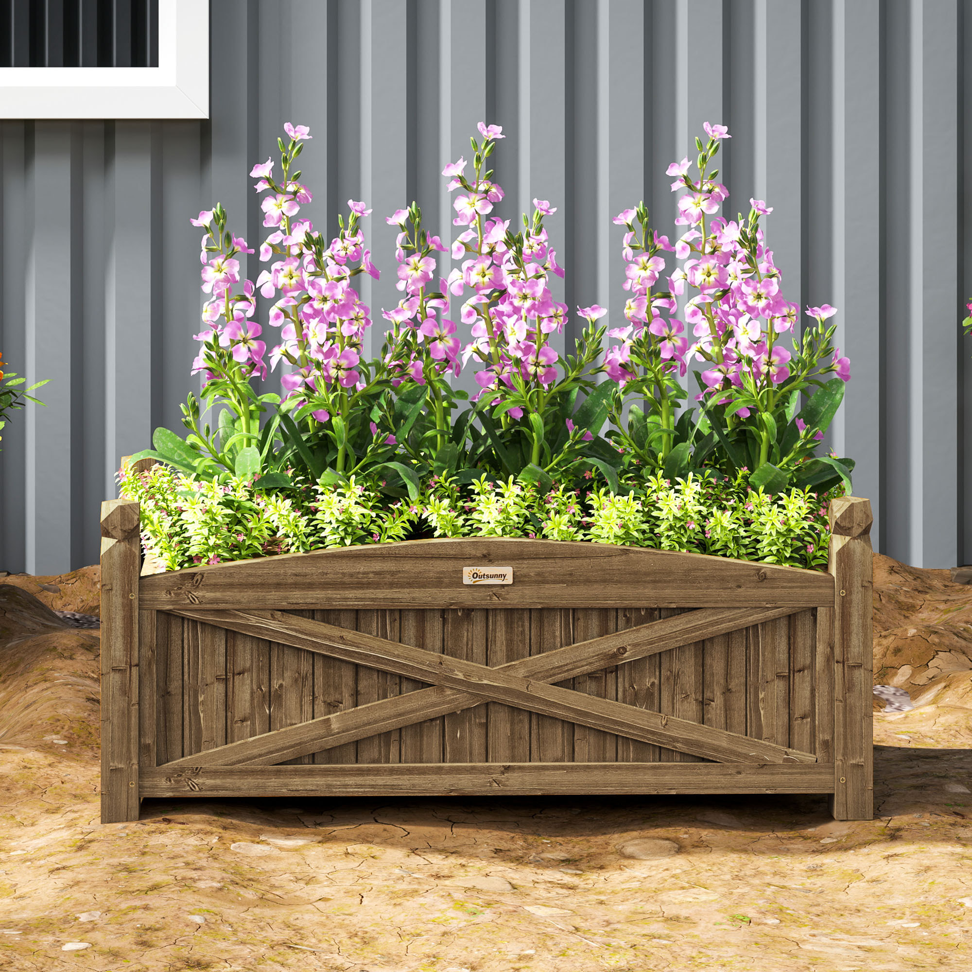 Jardinera de Madera Elevada Huerto Urbano Madera para Cultivar Plantas Flores Hierba Jardinera Rectangular para Jardín Balcón Terraza 90x39x37 cm Café Oscuro