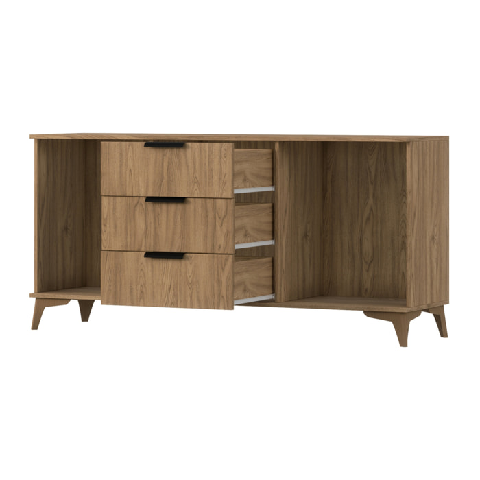 Portmore - buffet bas - effet bois - 3 tiroirs et 2 portes - 150 cm - Bois