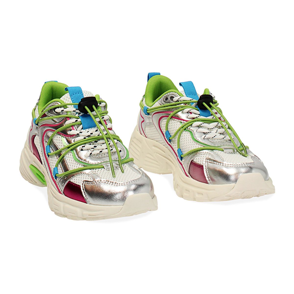 Sneakers donna bianche-argento in tessuto