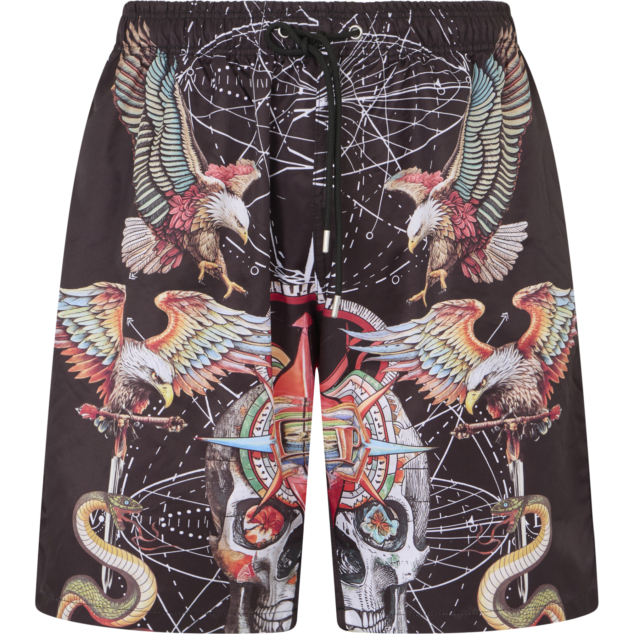 PHILIPP PLEIN Nylon Shorts All-Over Tattoo