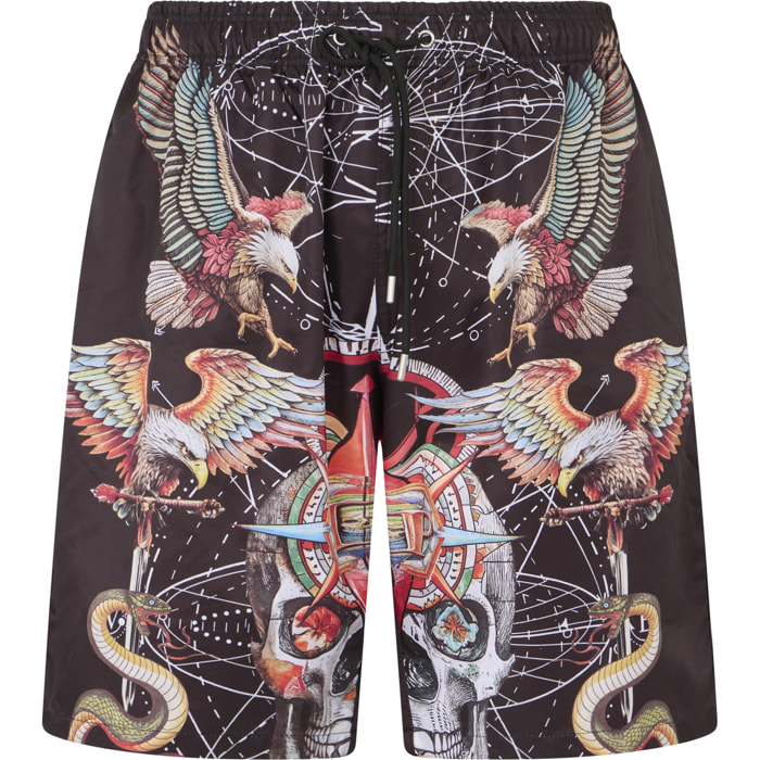 PHILIPP PLEIN Nylon Shorts All-Over Tattoo