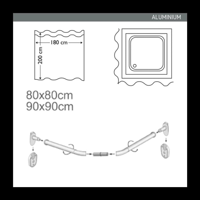 Barre tringle pour rideau de douche Incurvée à fixer en Alu 80x80cm Blanc MSV