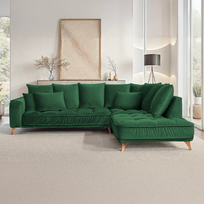 Canapé d'Angle Droit Velours Altamo, 4 Places, Housse Déhoussable, Style Scandinave