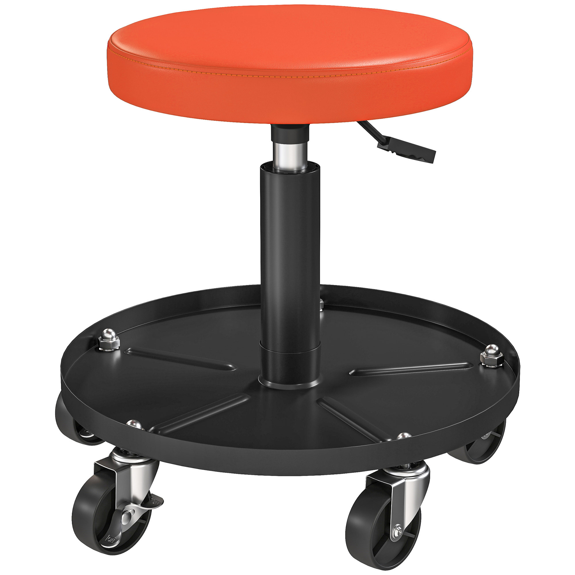Tabouret d'atelier mobile - tabouret de mécanicien - pivotant réglable H.38-50 cm, plateau outils - orange