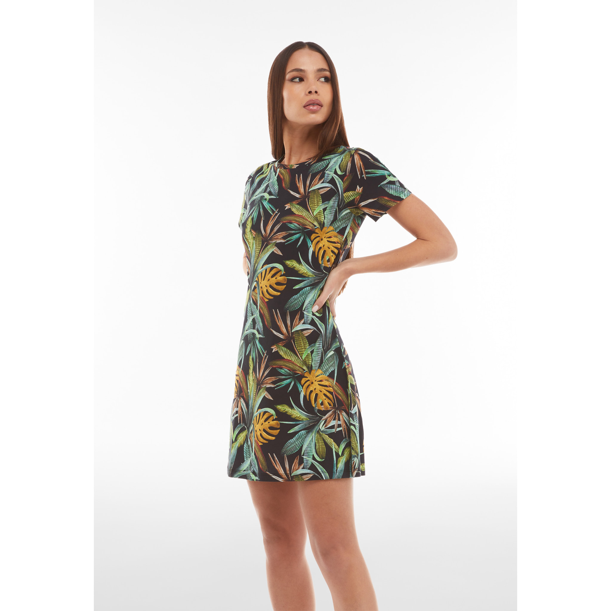 Abito skater in jersey modal stampa tropical all over