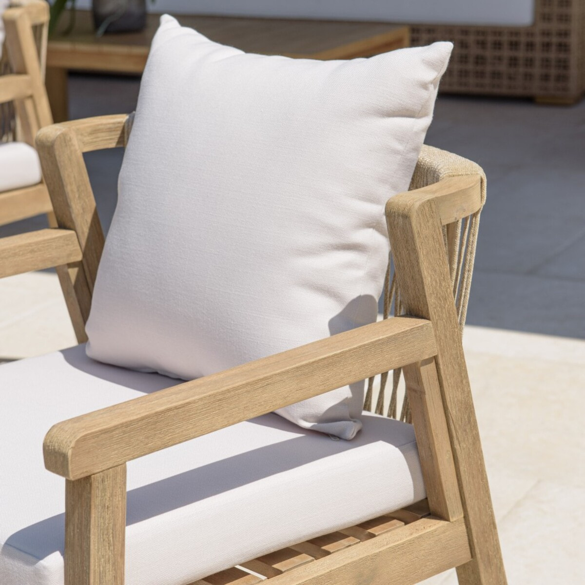 CELESTIN - Lot de 2 fauteuils bois acacia/cordage synth. beige et gris