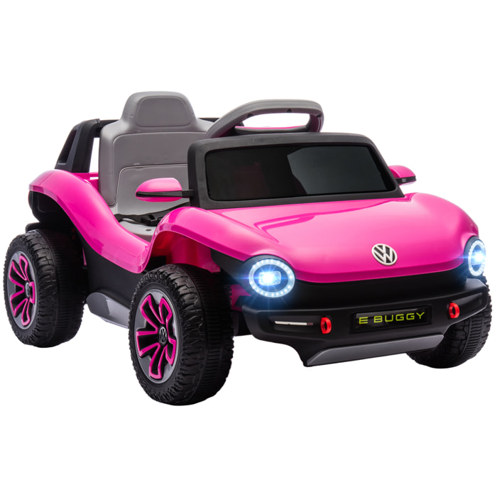 Coche Eléctrico para Niños de +3 Años, Volkswagen E-Buggy, Coche de Batería 12V, con Mando a Distancia 2,4 G, Ruedas con Suspensión, Faros LED, Música, USB, Motor Doble, Rosa