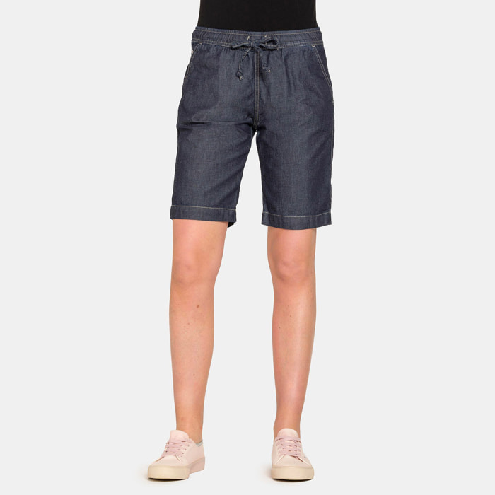 BERMUDA CON ELASTICO IN VITA E LACCETTO. Vita e gamba regolare.