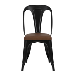 Lot de 2 chaises en métal noir et cuir synthétique marron - Charly