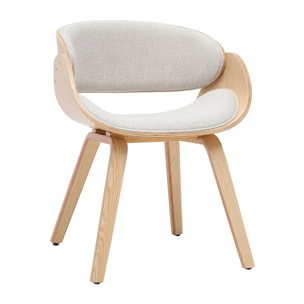Chaise design en tissu effet velours texturé beige et bois clair BENT