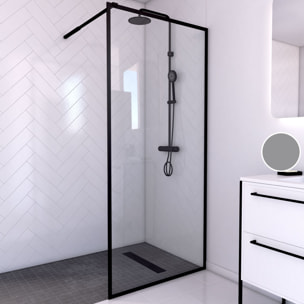 Paroi de Douche 90x200 cm - Cadre et Bras Aluminium NOIR MAT - DARK CONTOURING