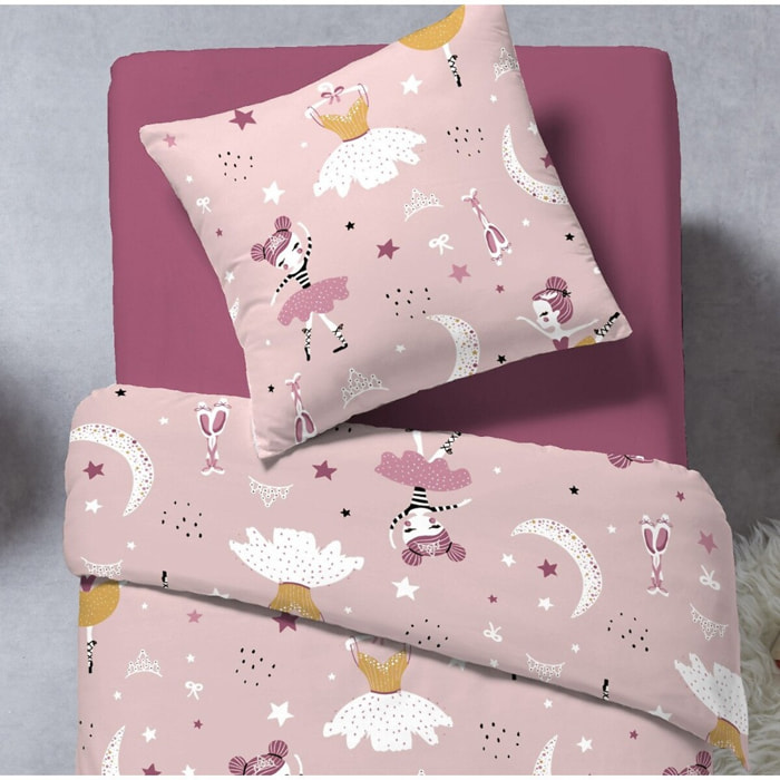 Parure Housse De Couette 2pcs 140x200 Coton 57 Fils Ballerine Multico