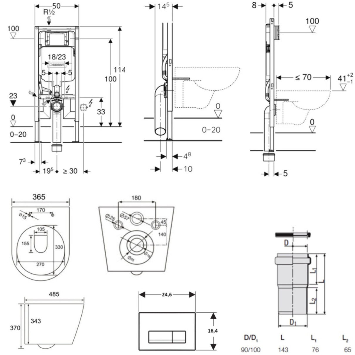 Pack WC Bati Geberit UP720 extra-plat + Cuvette SAT sans bride fixations invisibles + Plaque noir brillant (SLIM-Infinitio-A)