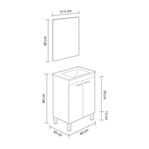 Mueble de baño con espejo LC1 60 Blanco Brillo