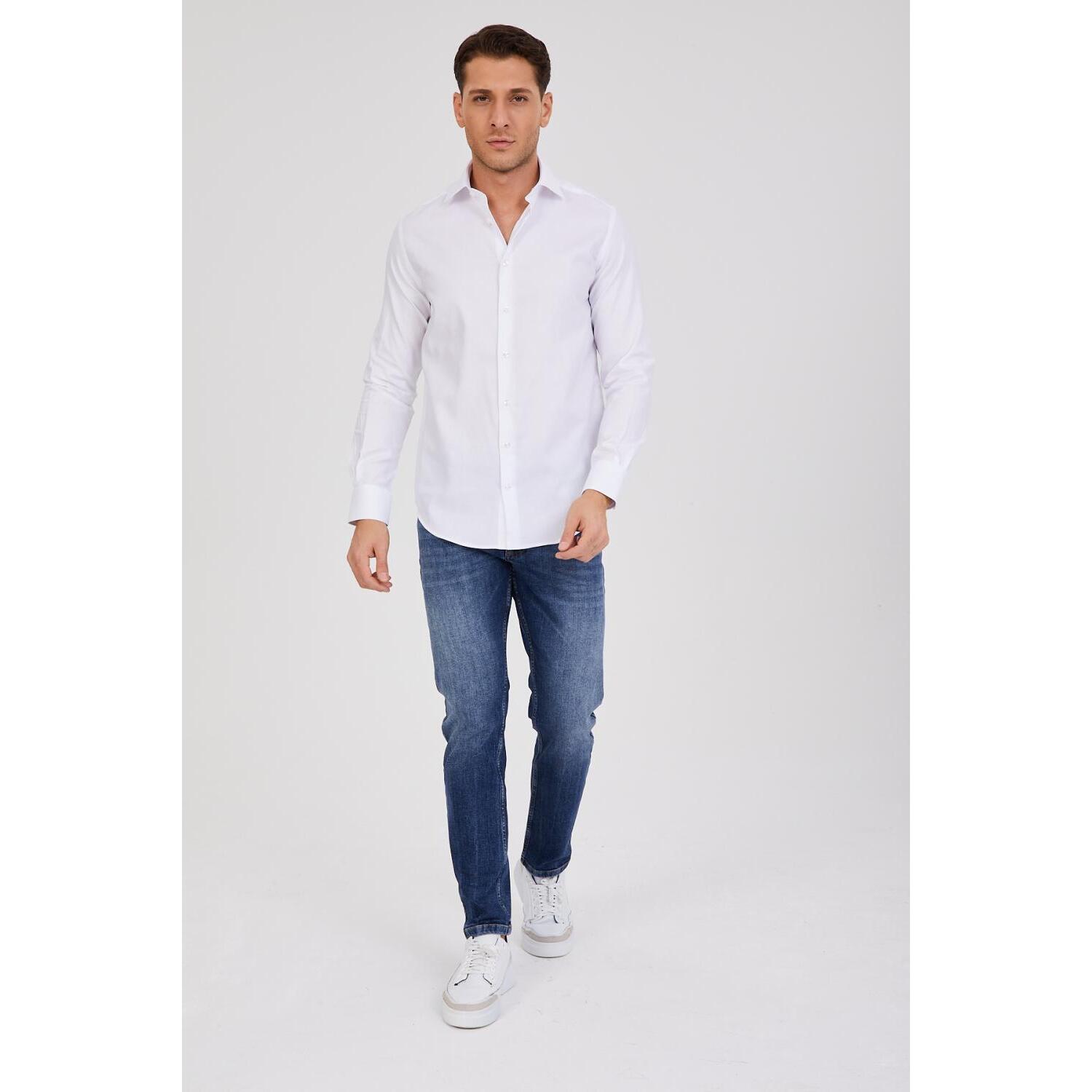 Camicia Uomo 1 Bottone Francese Slim Satin Unito Bianco