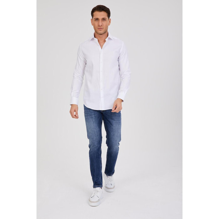 Camicia Uomo 1 Bottone Francese Slim Satin Unito Bianco