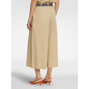 Elena Mirò - Pantalón ancho con cinturón de rayas - Beige