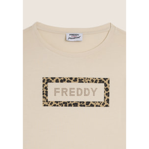 T-shirt Manica Corta con Grafica Animalier e Logo FREDDY