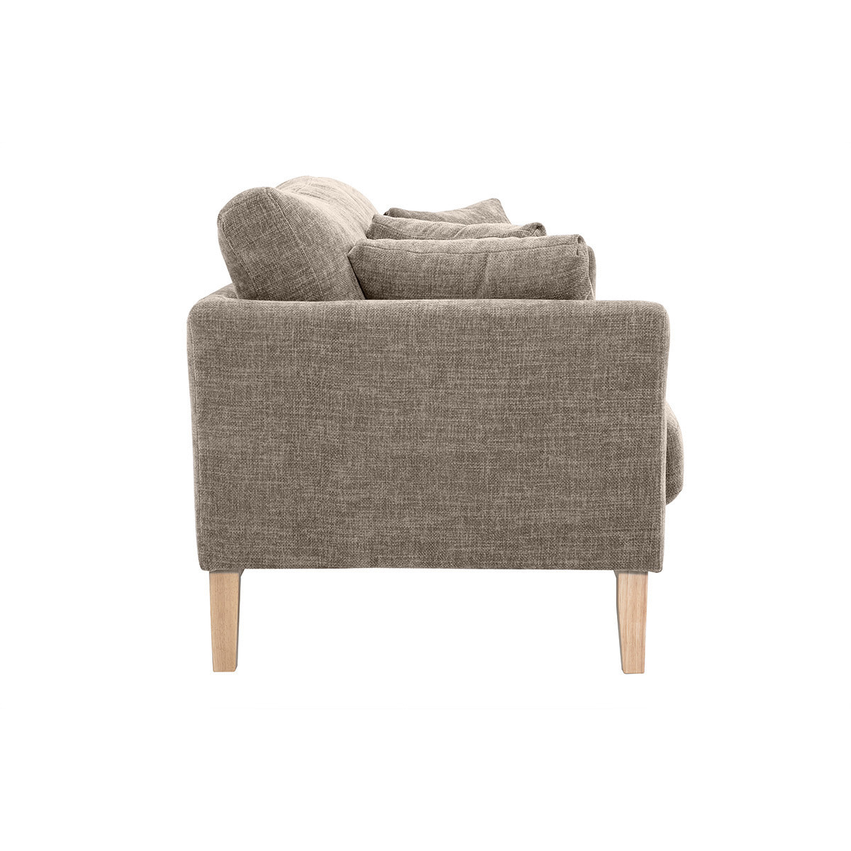 Canapé scandinave déhoussable 3 places en tissu effet velours texturé taupe et bois clair OSLO