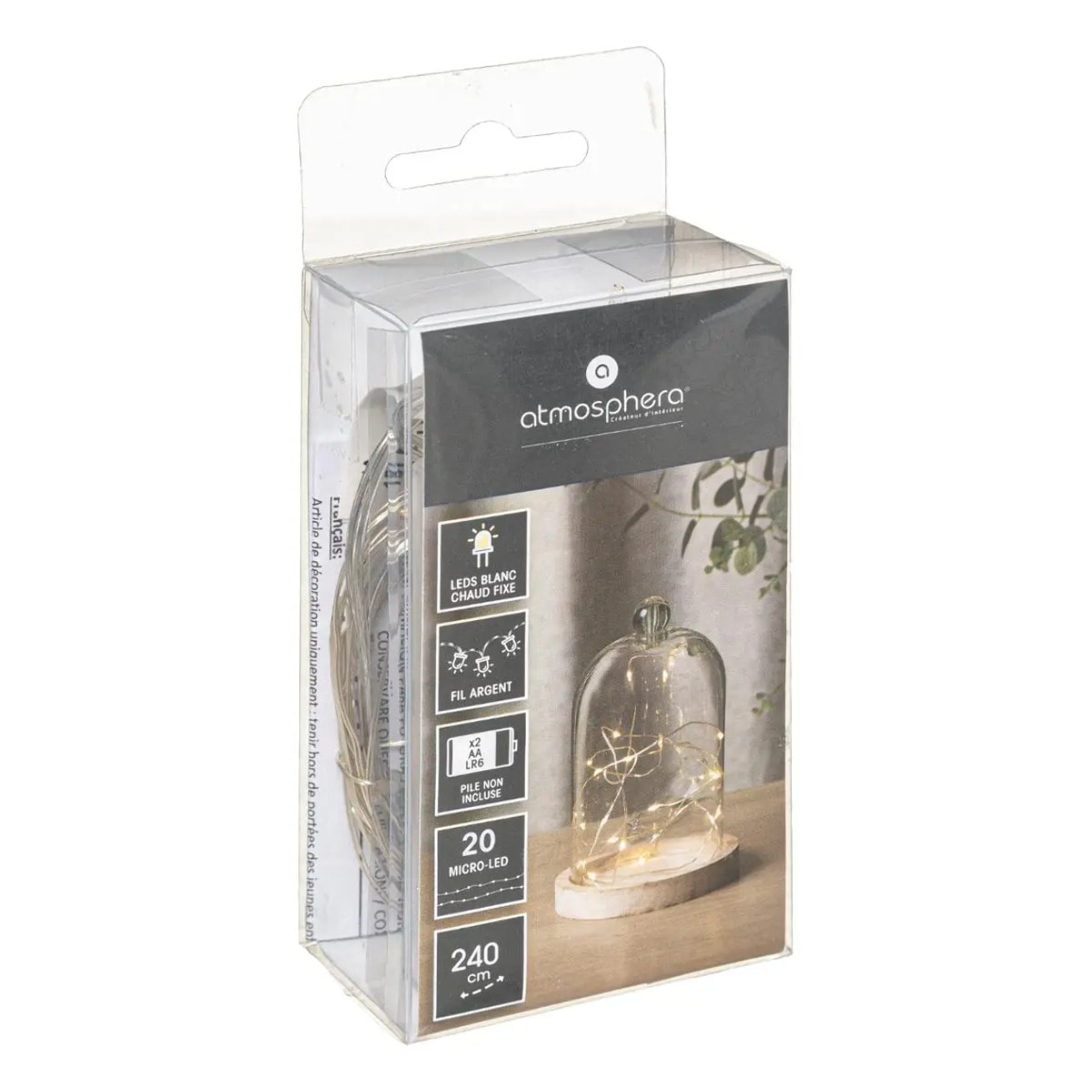 Guirlandes "Anya" 20 microLED à pile argent blanc chaud L190cm