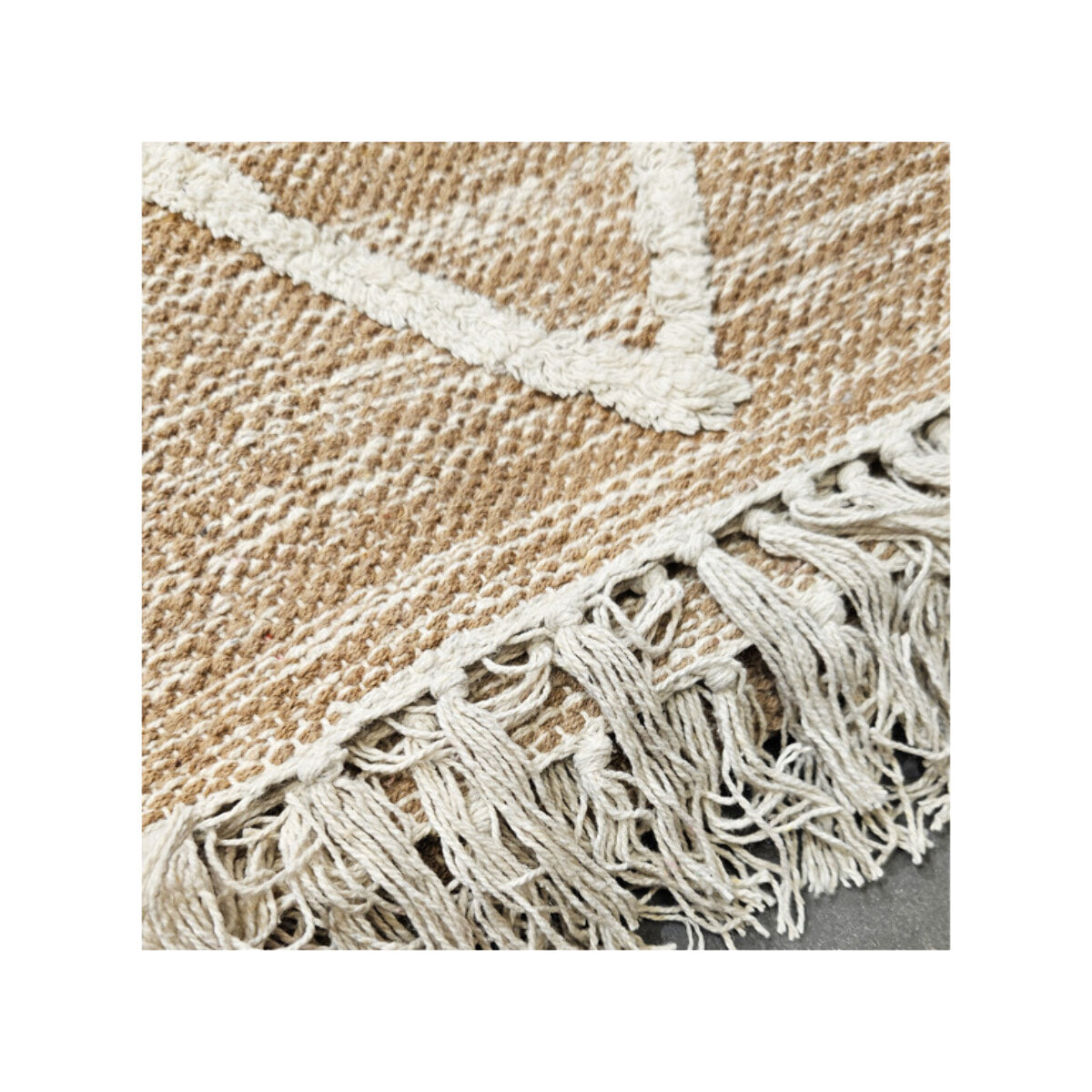 Tapis berbère beige en coton motif avec frange 120x180cm - MARA