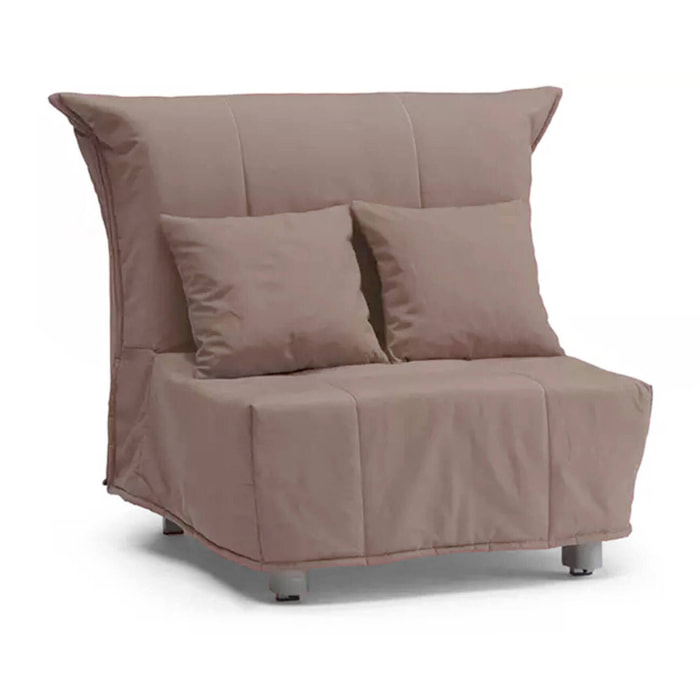 Poltrona Andreou, Divano singolo, Poltrona soggiorno apertura a carrello in tessuto imbottito, Cuscini inclusi, 100% Made in Italy, Cm 85x90h85, Tortora
