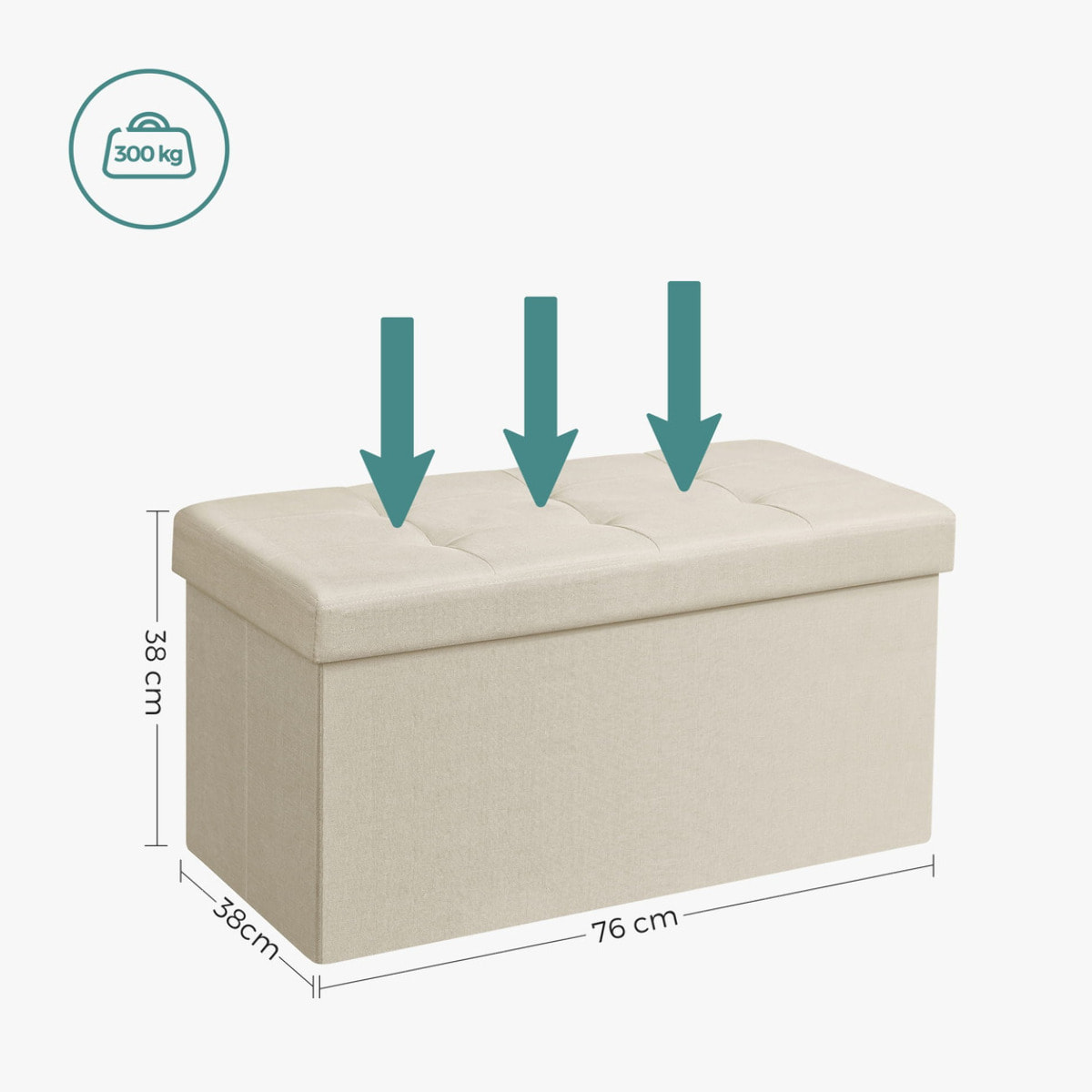 Panca Contenitore Pieghevole in Tessuto Effetto Lino Beige