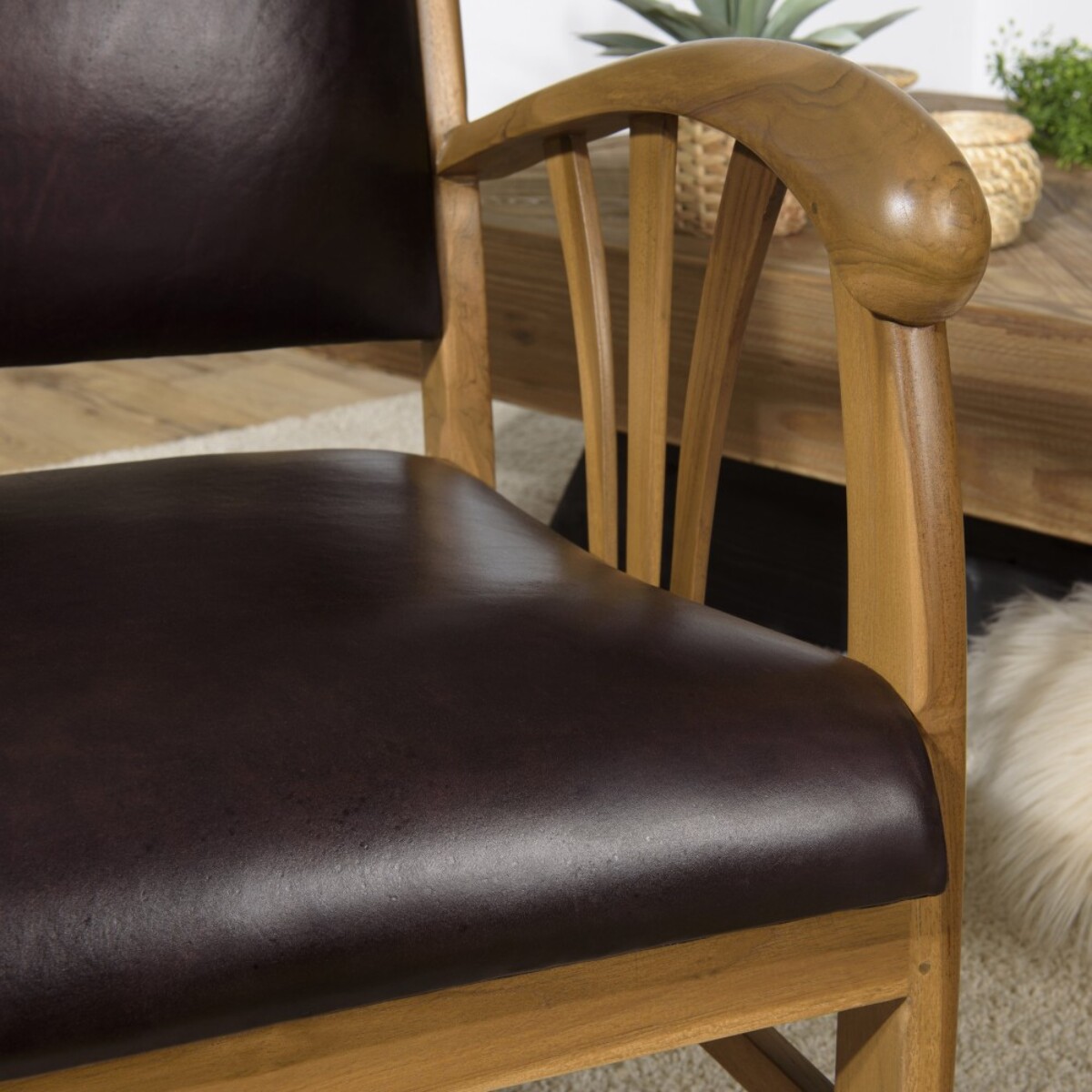 DAK - Fauteuil teck et cuir marron