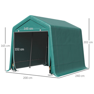 Carpa de Jardín Exterior para Herramientas Bicicletas 2,4x2x2 m Cobertizo Exterior con 2 Puertas con Cremallera Impermeable Anti-UV Carpa para Jardín Verde