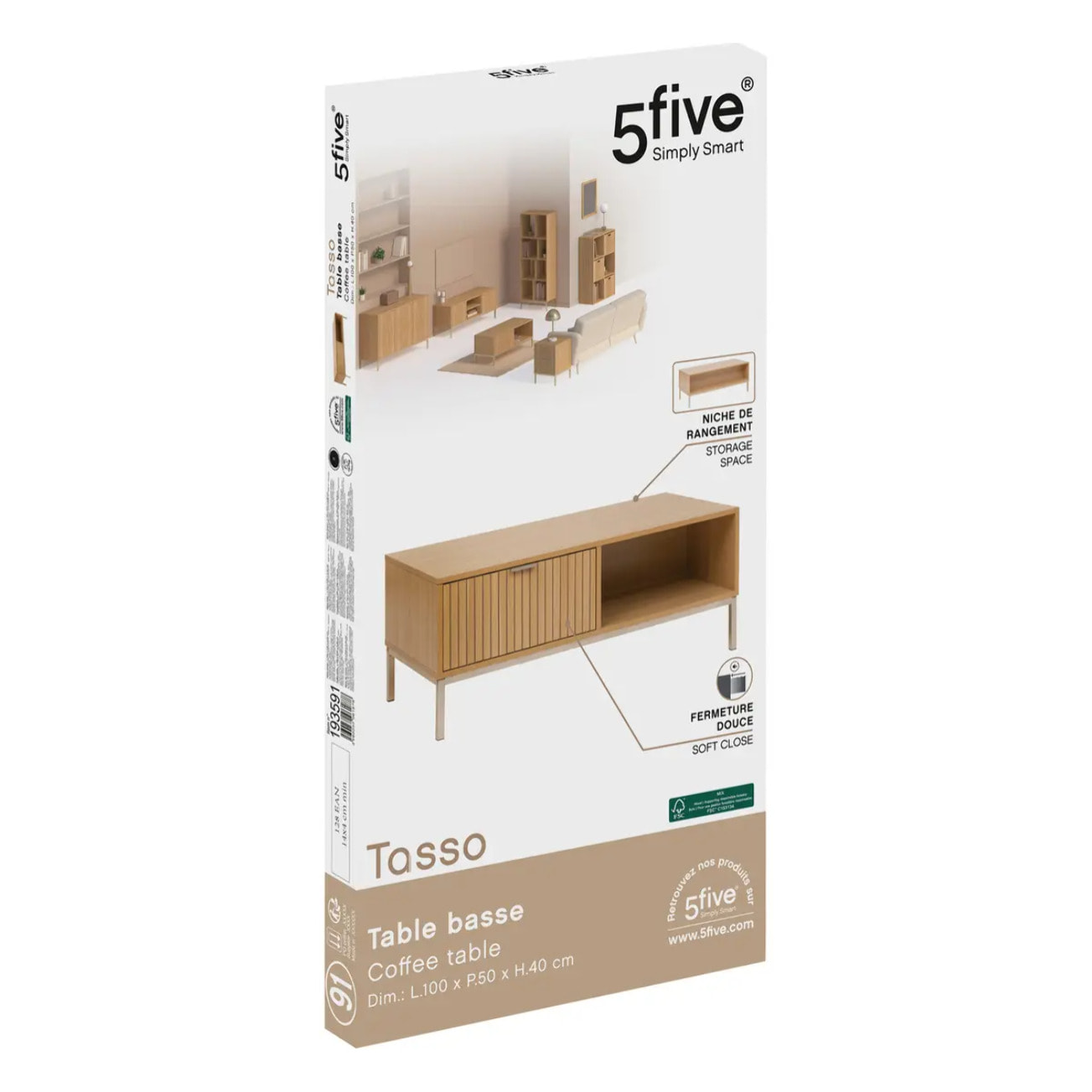Table basse "Tasso" effet bois naturel 100x40cm
