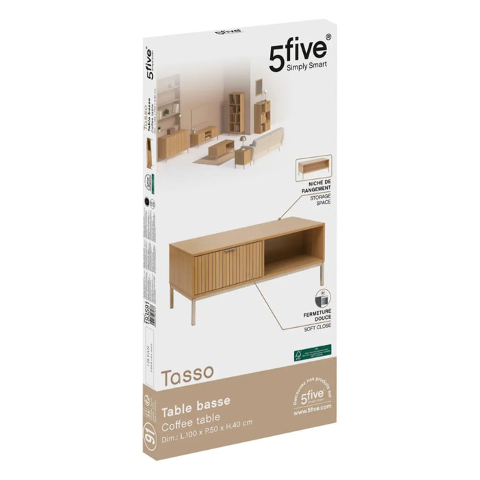 Table basse "Tasso" effet bois naturel 100x40cm