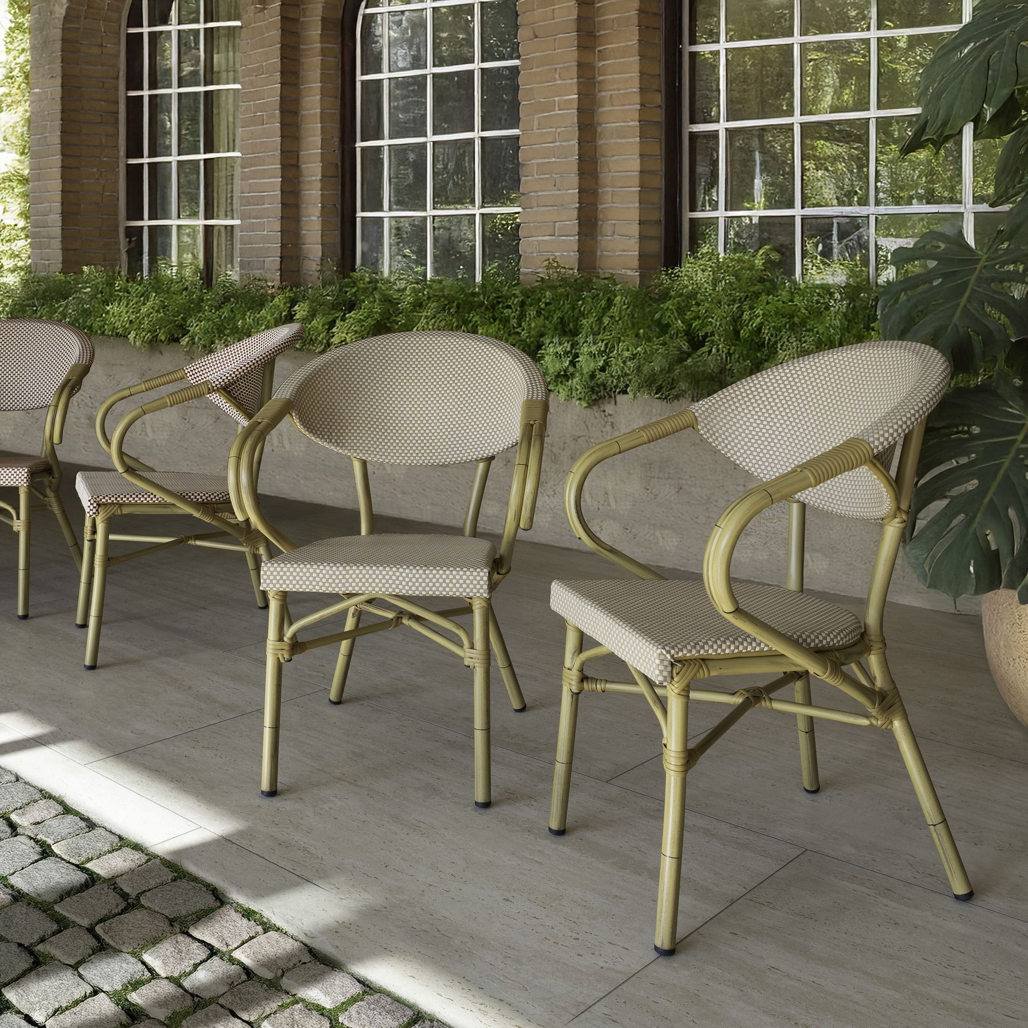 Lot de 2 fauteuils de table extérieur en textilène beige AMALFI