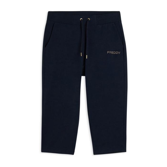 Pantaloni corsaro in jersey con logo perline