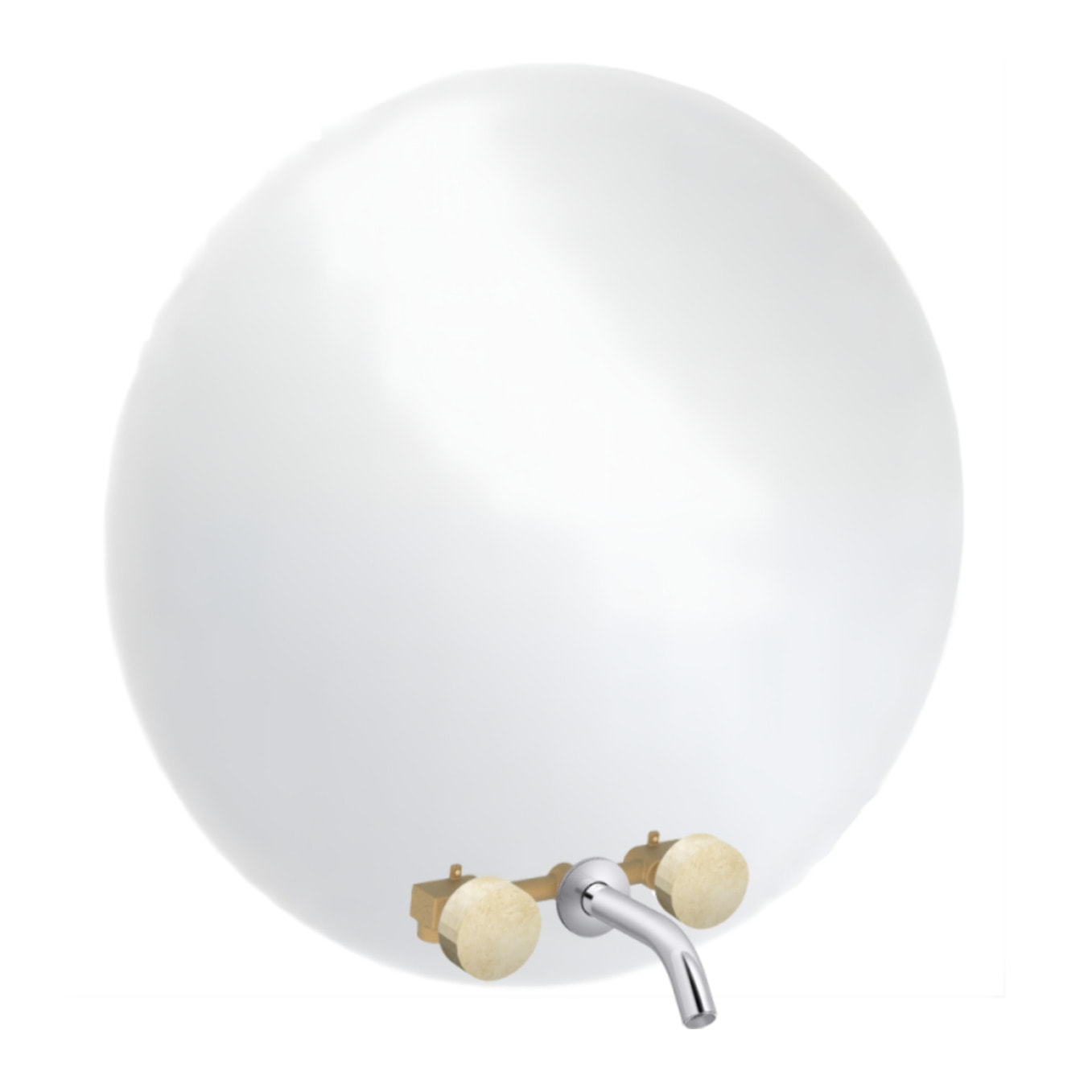 Miroir LED rond 3 trous + mélangeur lavabo encastré 3 trous Grands Boulevards marbré travertin sable et chromé