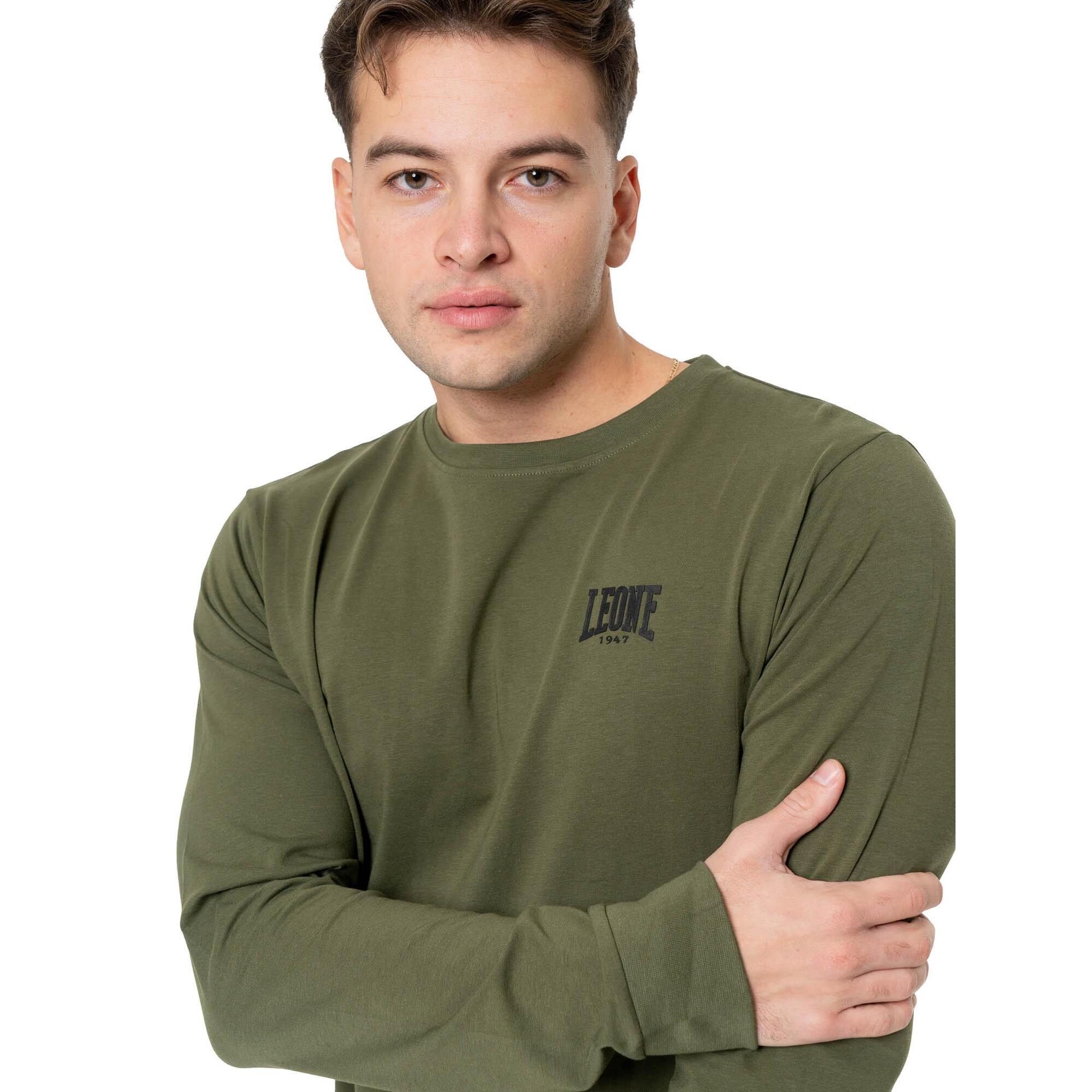 Camiseta de algodón elástico de manga larga con logo grande "Basic" para hombre
